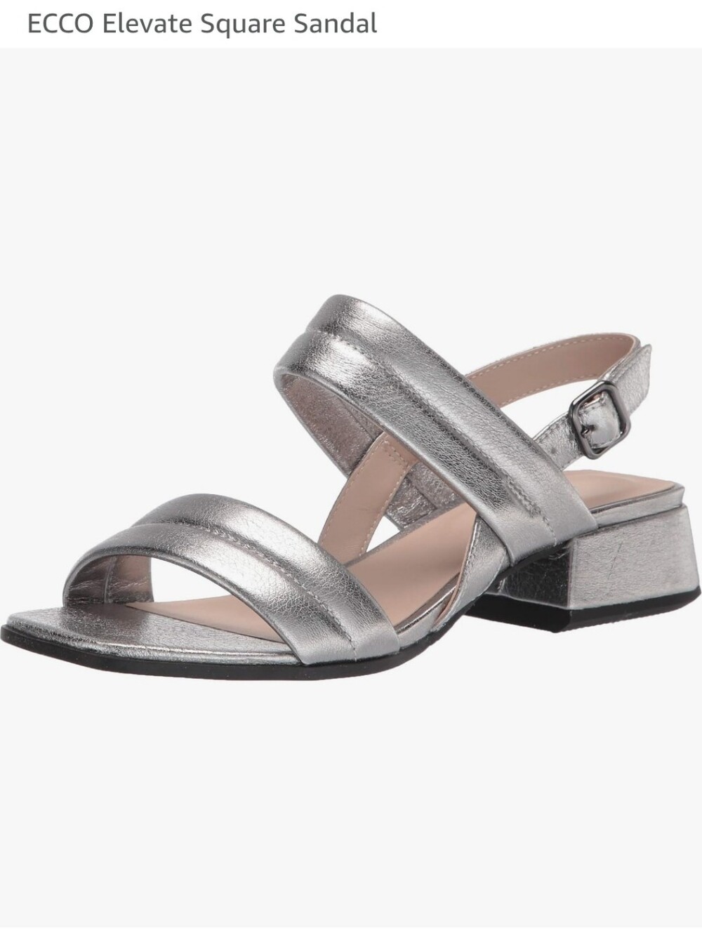 Ecco Metallic Silver Slingback Block Heel Sandals - Women